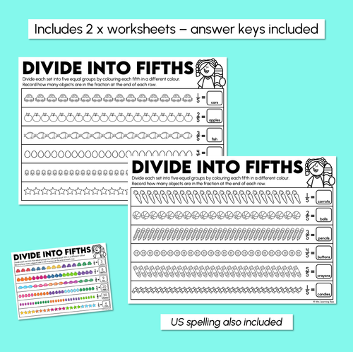 Resource preview 3 for Divide Into Fifths - Fractions Worksheets