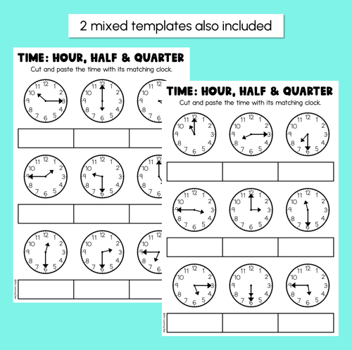 Resource preview 3 for Tell the Time (Hour, Half Hour & Quarter Hour) – Cut & Paste Templates