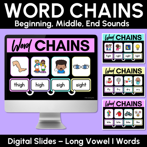 Resource preview 1 for Long Vowel I Word Chains for Beginning, Middle & End Sounds - Decodable PowerPoint