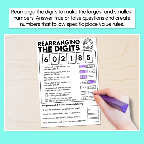 Resource preview 2 for Rearranging the Digits - 5-digit & 6-digit Numbers Worksheets