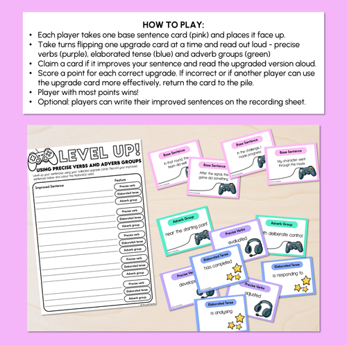 Resource preview 2 for Precise Verbs & Adverb Groups - Improving Sentences Game