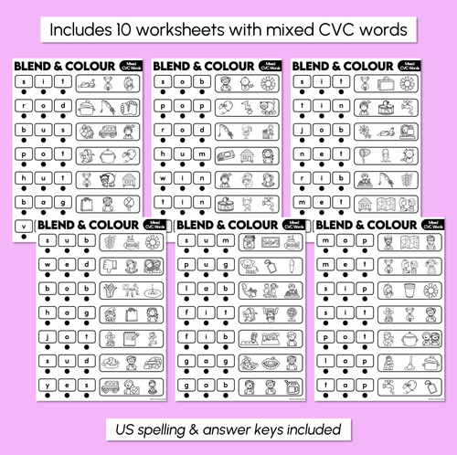 Resource preview 3 for Blend & Colour - Mixed CVC Words Blending Worksheets