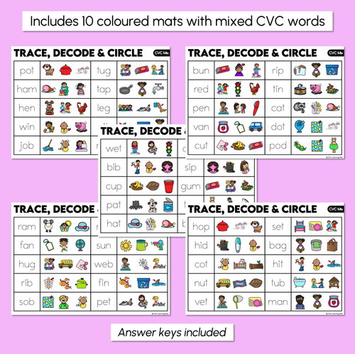 Resource preview 3 for Trace, Decode & Circle - Mixed CVC Words - Decodable Word Mats