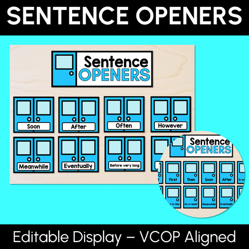 Resource preview 1 for Sentence Openers Editable Door Display- VCOP aligned Vocabulary Display