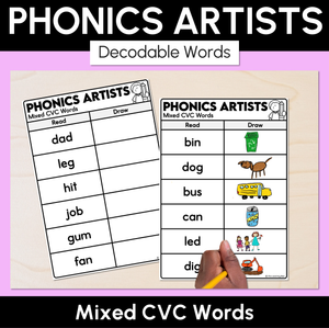 Phonics Artists - Mixed CVC Words - Decodable Words Activity