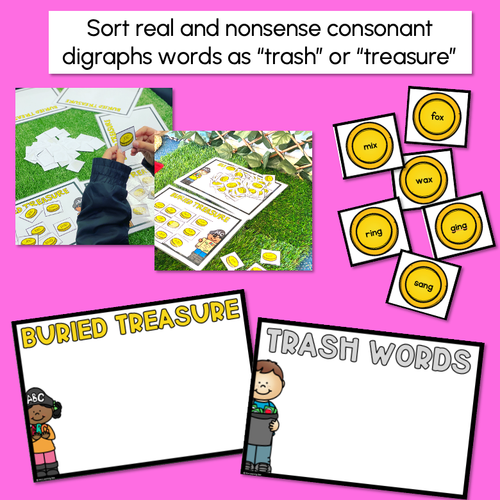 Resource preview 2 for Real and Nonsense Consonant Digraphs QU NG + X Words - Phonics Game - BURIED TREASURE
