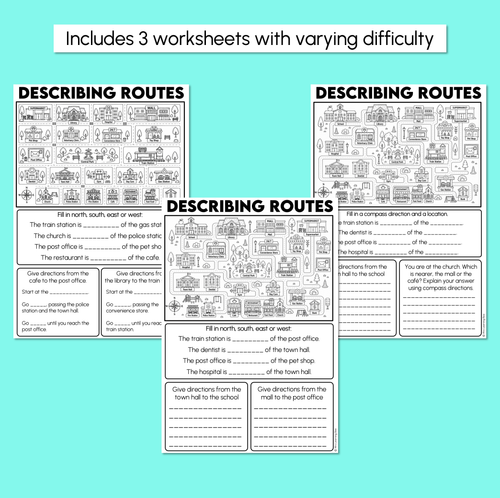 Resource preview 3 for Describing Routes Using Compass Directions Worksheets