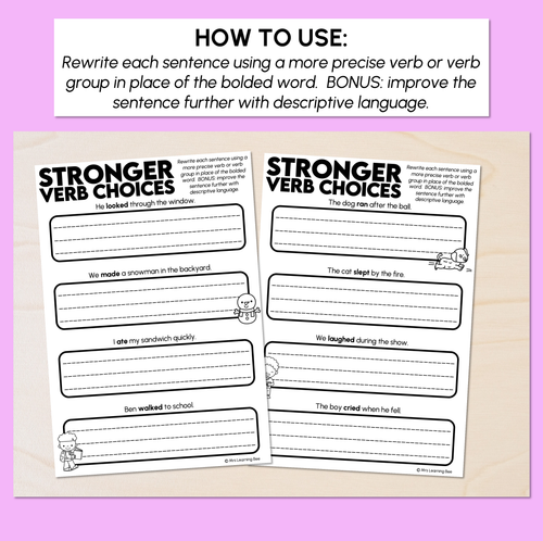 Resource preview 2 for Making Stronger Verbs - Verb Sentence Printables