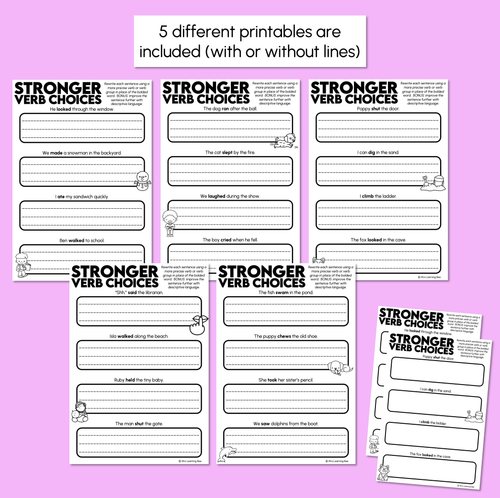 Resource preview 3 for Making Stronger Verbs - Verb Sentence Printables