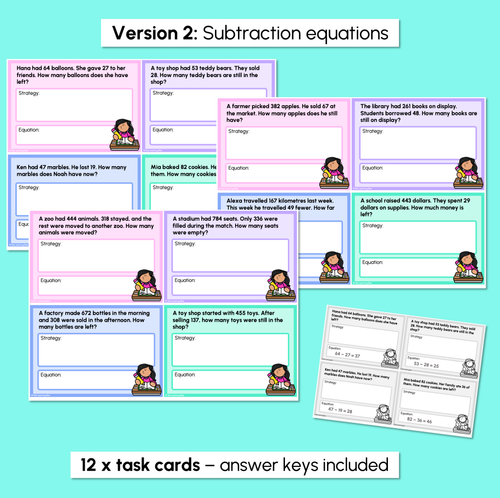 Resource preview 4 for Addition & Subtraction Word Problem Task Cards