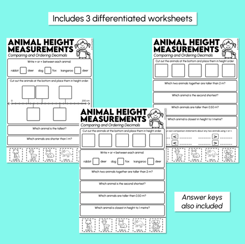 Resource preview 3 for Comparing & Ordering Decimals - Animal Height Measurements Activity