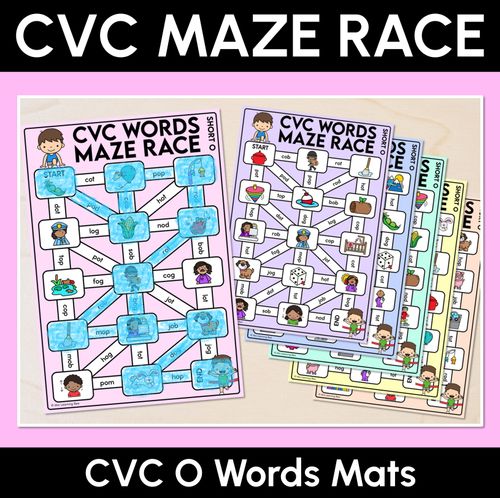 Resource preview 1 for CVC Words Maze Race - CVC O Words Mats