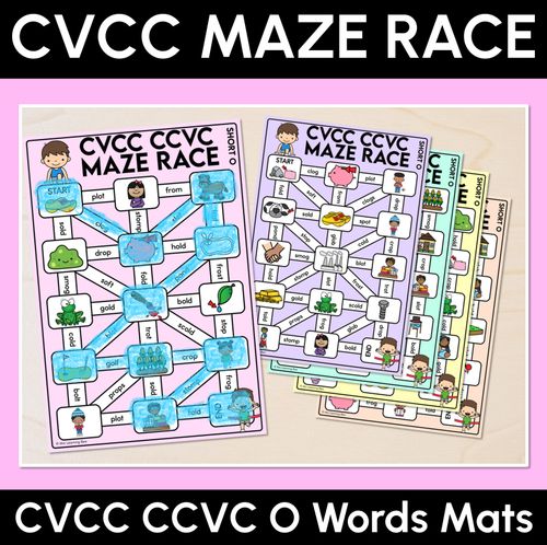 Resource preview 1 for CVCC CCVC Words Maze Race - CVCC O Words Mats