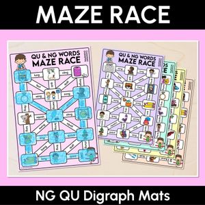 Consonant Digraph NG QU Words Maze Race - NG QU Words Mats