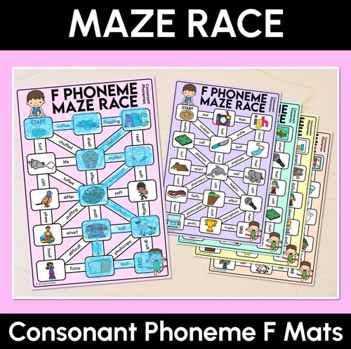 Resource preview 1 for Consonant Phoneme F Words Maze Race - Consonant F Words Mats