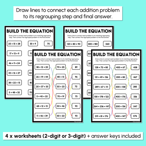 Resource preview 2 for Build the Equation - Addition - Regrouping Worksheets