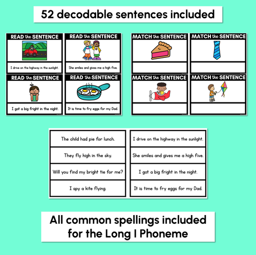 Resource preview 2 for Long Vowel I Decodable Sentences - Read and Match