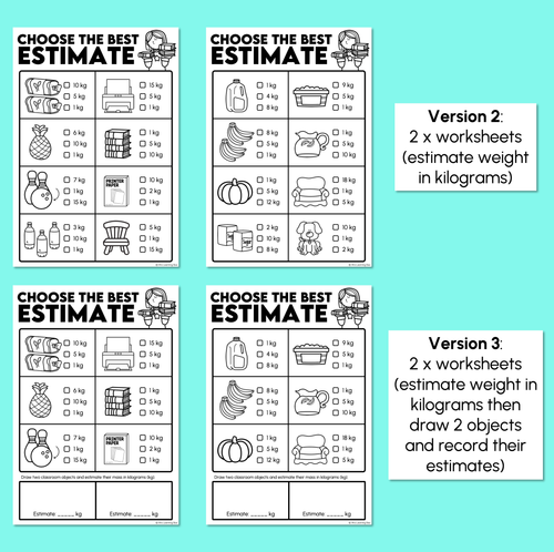 Resource preview 3 for Choose the Best Estimate - Estimating Mass Worksheets