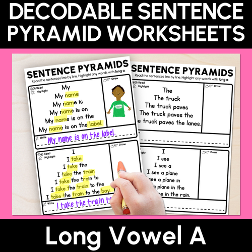 Resource preview 1 for Decodable Sentence Pyramid Worksheets - Long Vowel A