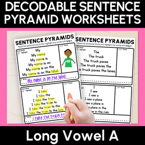 Decodable Sentence Pyramid Worksheets - Long Vowel A