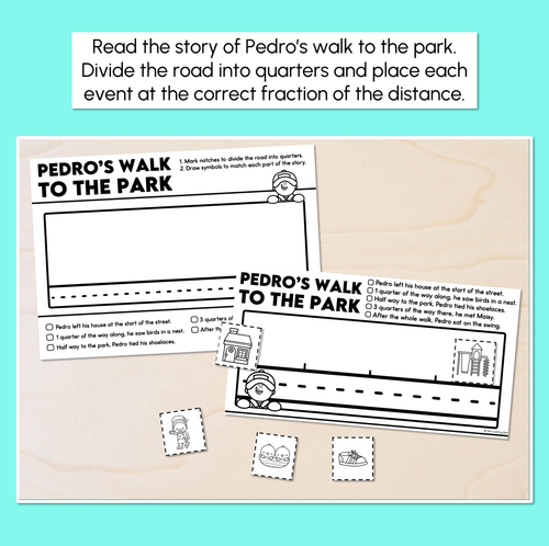 Resource preview 2 for Halves & Quarters of a Distance - Pedro's Walk to the Park
