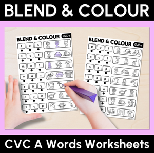 Blend & Colour - CVC A Words Blending Worksheets