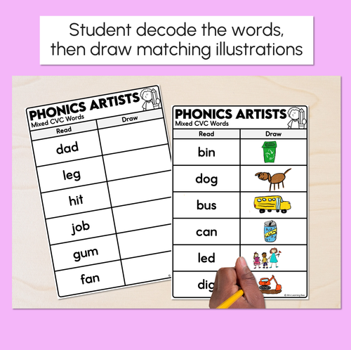 Resource preview 2 for Phonics Artists - Mixed CVC Words - Decodable Words Activity