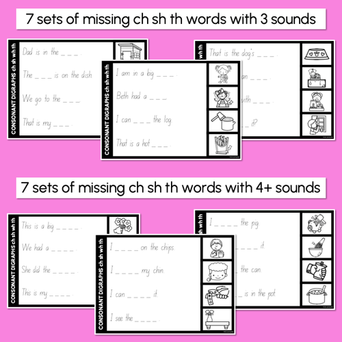 Resource preview 2 for Consonant Digraphs ch sh th wh - Trace the Sentence Worksheets - Missing Words