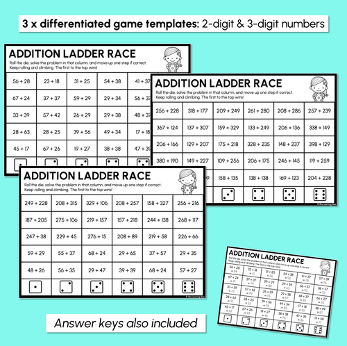Resource preview 3 for Addition Ladder Race - 2-Digit & 3-Digit Addition Game