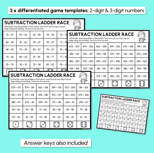 Resource preview 3 for Subtraction Ladder Race - 2-Digit & 3-Digit Addition Game