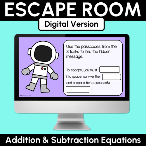 Resource preview 1 for Escape Room - Addition & Subtraction Equations - Digital Slides