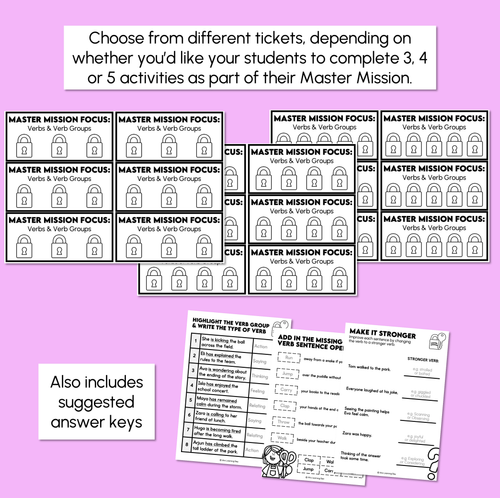 Resource preview 4 for Verb Groups & Verb Sentence Openers - Master Mission Activity