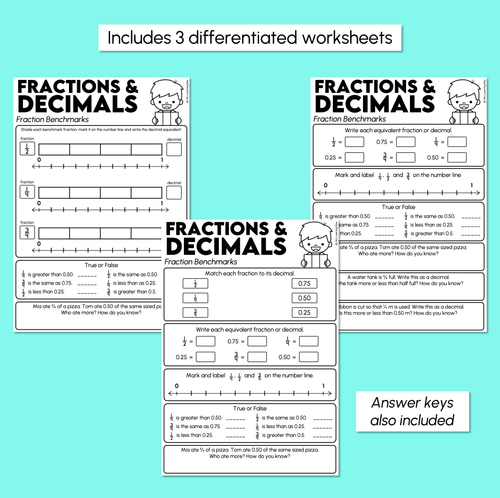 Resource preview 3 for Fractions & Decimals Benchmarks Worksheets
