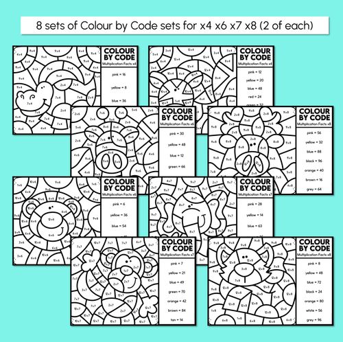 Resource preview 2 for Colour by Code - Multiplication Facts x4 x6 x7 x8 - Animal Theme
