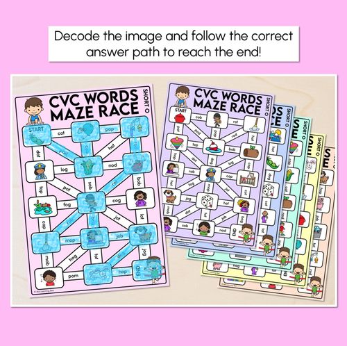 Resource preview 2 for CVC Words Maze Race - CVC U Words Mats