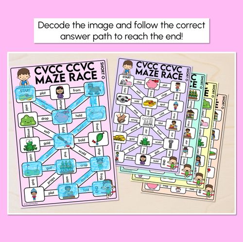 Resource preview 2 for CVCC CCVC Words Maze Race - CVCC O Words Mats