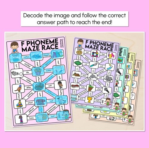 Resource preview 2 for Consonant Phoneme F Words Maze Race - Consonant F Words Mats