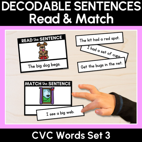 Resource preview 1 for CVC Word Decodable Sentences - Read and Match Set 3 - Kindergarten Phonics