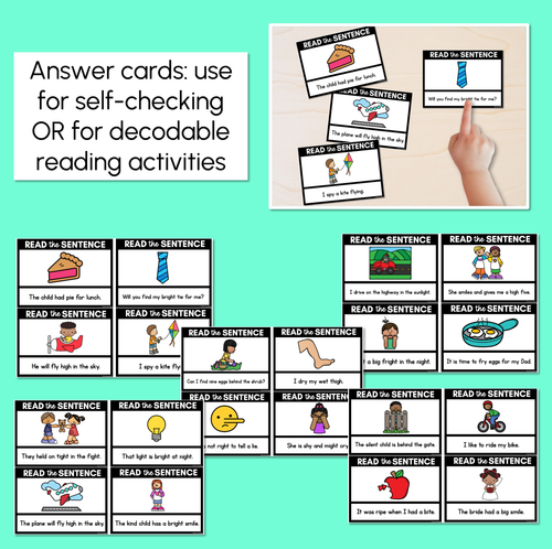 Resource preview 3 for Long Vowel I Decodable Sentences - Read and Match