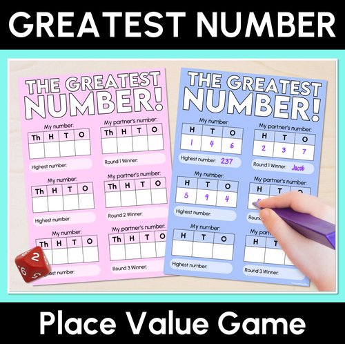 Resource preview 1 for The Greatest Number - 3 and 4-Digit Place Value Game