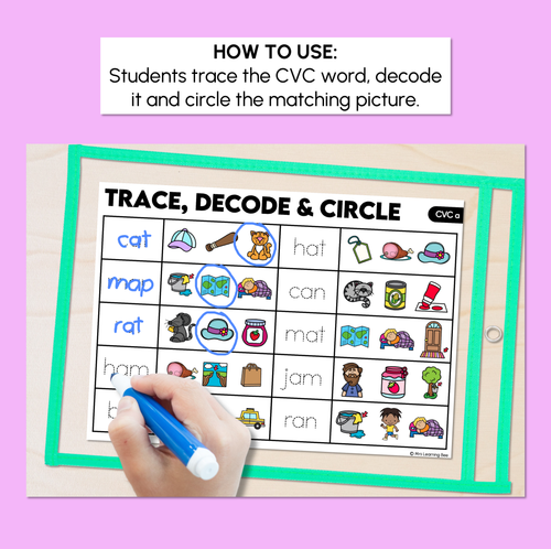 Resource preview 2 for Trace, Decode & Circle - CVC A Words - Decodable Word Mats