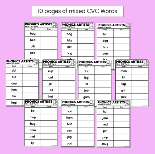 Resource preview 3 for Phonics Artists - Mixed CVC Words - Decodable Words Activity