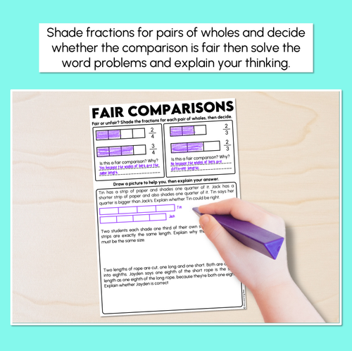 Resource preview 2 for Comparing Fractions with Different Wholes - Fair Comparisons Worksheets