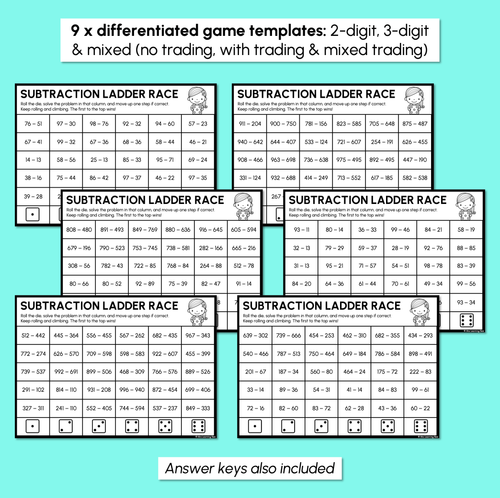 Resource preview 3 for Subtraction Ladder Race - 2-Digit & 3-Digit Addition Game
