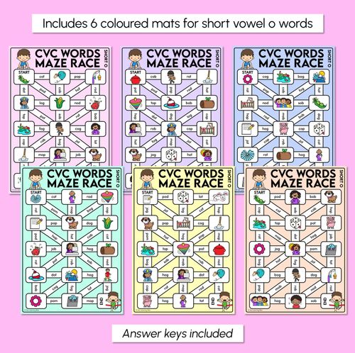 Resource preview 3 for CVC Words Maze Race - CVC U Words Mats
