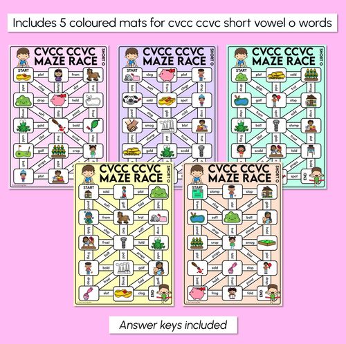 Resource preview 3 for CVCC CCVC Words Maze Race - CVCC O Words Mats