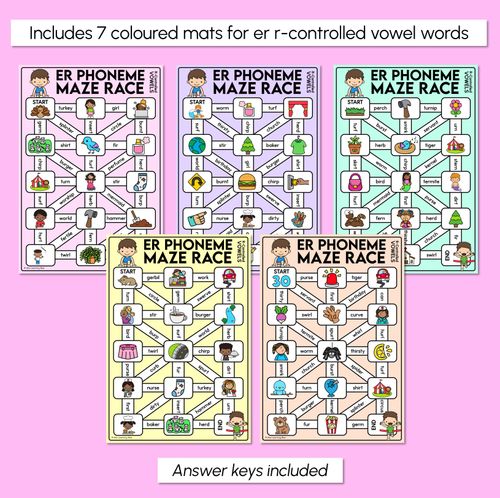 Resource preview 3 for R-Controlled ER Words Maze Race - R-Controlled Vowel ER Words Mats
