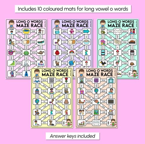 Resource preview 3 for Long Vowel O Words Maze Race - Long Vowel O Words Mats