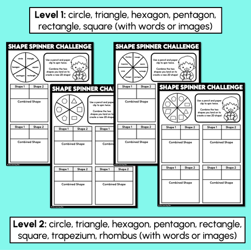 Resource preview 3 for Combining 2D Shapes - Spinner Challenge Printables