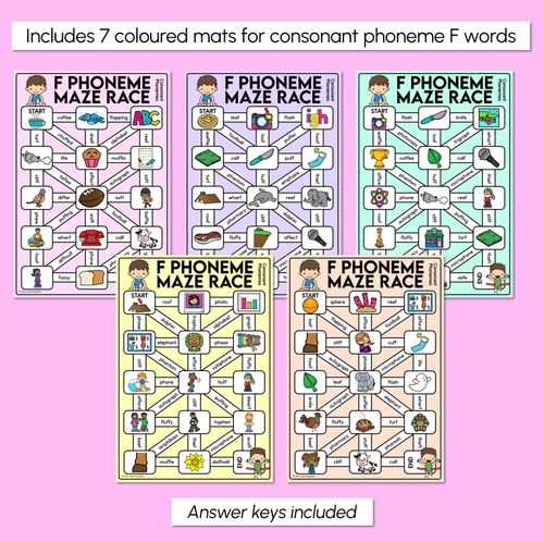 Resource preview 3 for Consonant Phoneme F Words Maze Race - Consonant F Words Mats